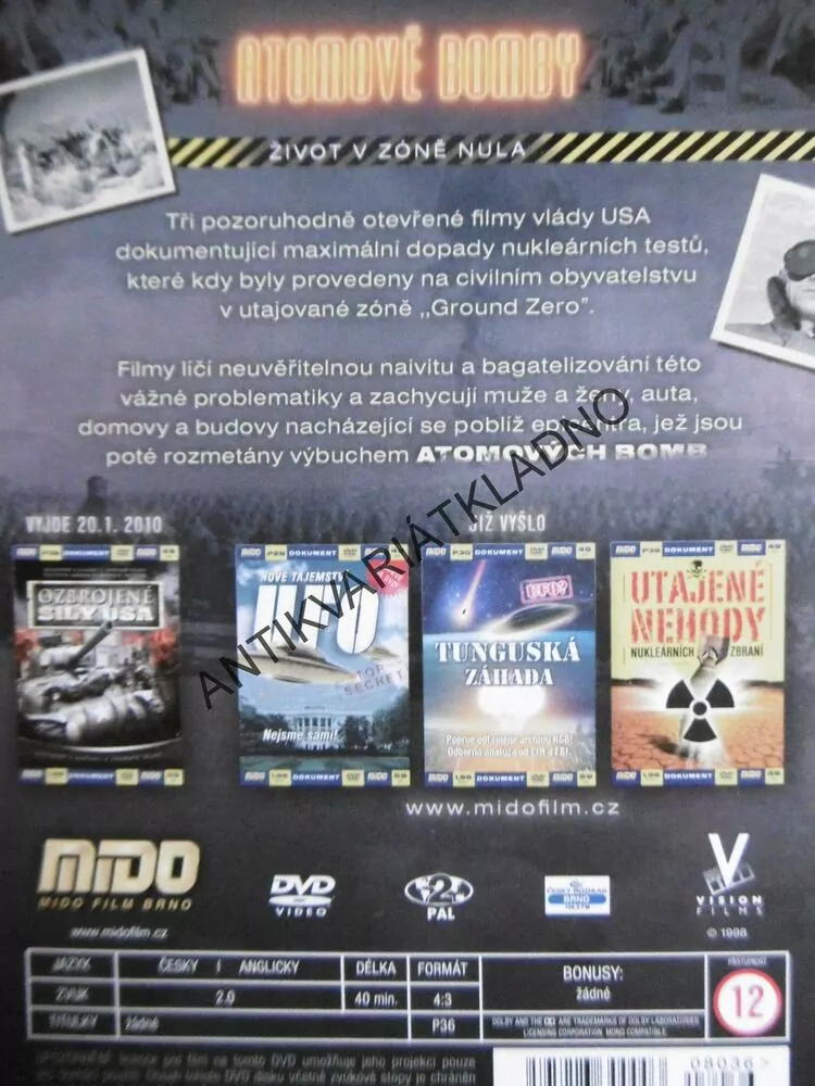 ATOMOVÉ BOMBY, ŽIVOT V ZONĚ NULA, DOKUMENT DVD FILM SVĚT.VÁLKA
