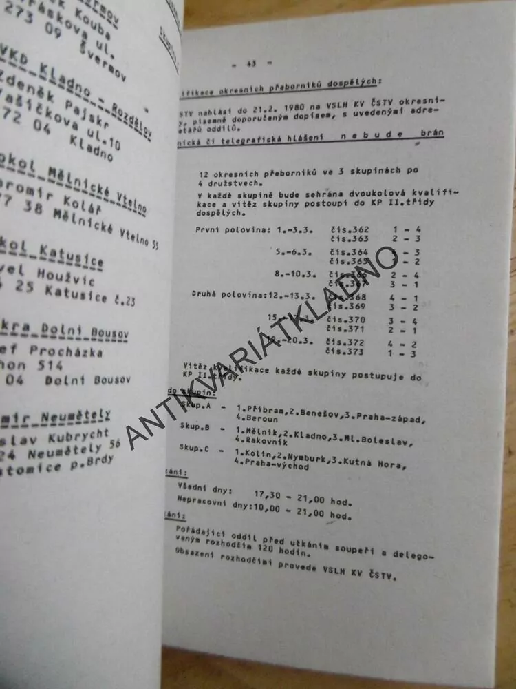 ROZPIS SOUTĚŽÍ SEZONA 1979-80, 1980-81, LEDNÍ HOKEJ, KV ČSTV