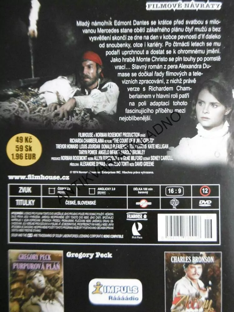 HRABĚ MONTE CHRISTO, CHAMBERLAIN, DVD FILM