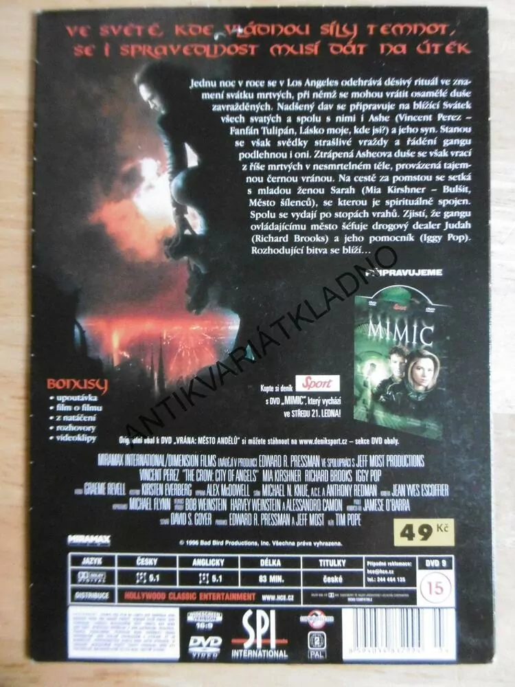VRÁNA, MĚSTO ANDĚLŮ, VINCENT PEREZ, DVD FILM