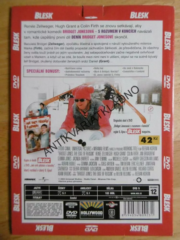 BRIDGET JONESOVÁ S ROZUMEM V KONCÍCH, RENÉE ZELLWEGER, HUGH GRANT, DVD FILM