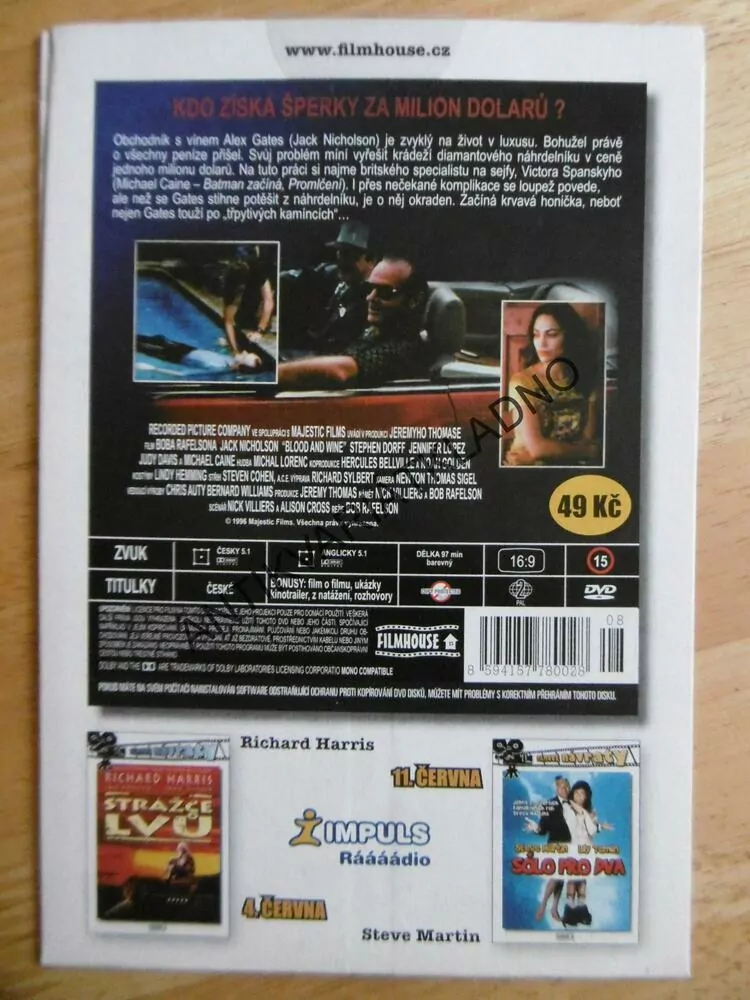 KREV A VÍNO, MICHAEL CAINE, JENNIFER LOPEZ, NICHOLSON, DVD FILM