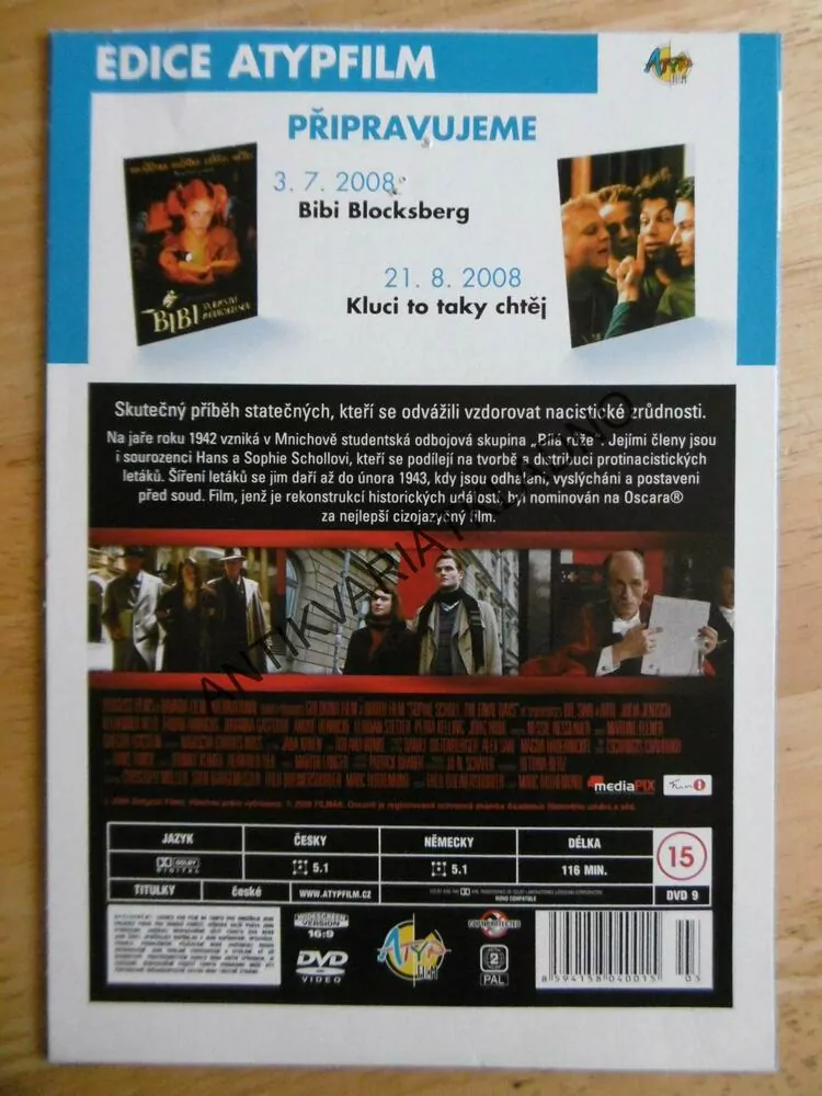 BOJOVALA PROTI HITLEROVI, SOPHIE SCHOLL POSLEDNÍ DNY, DVD FILM