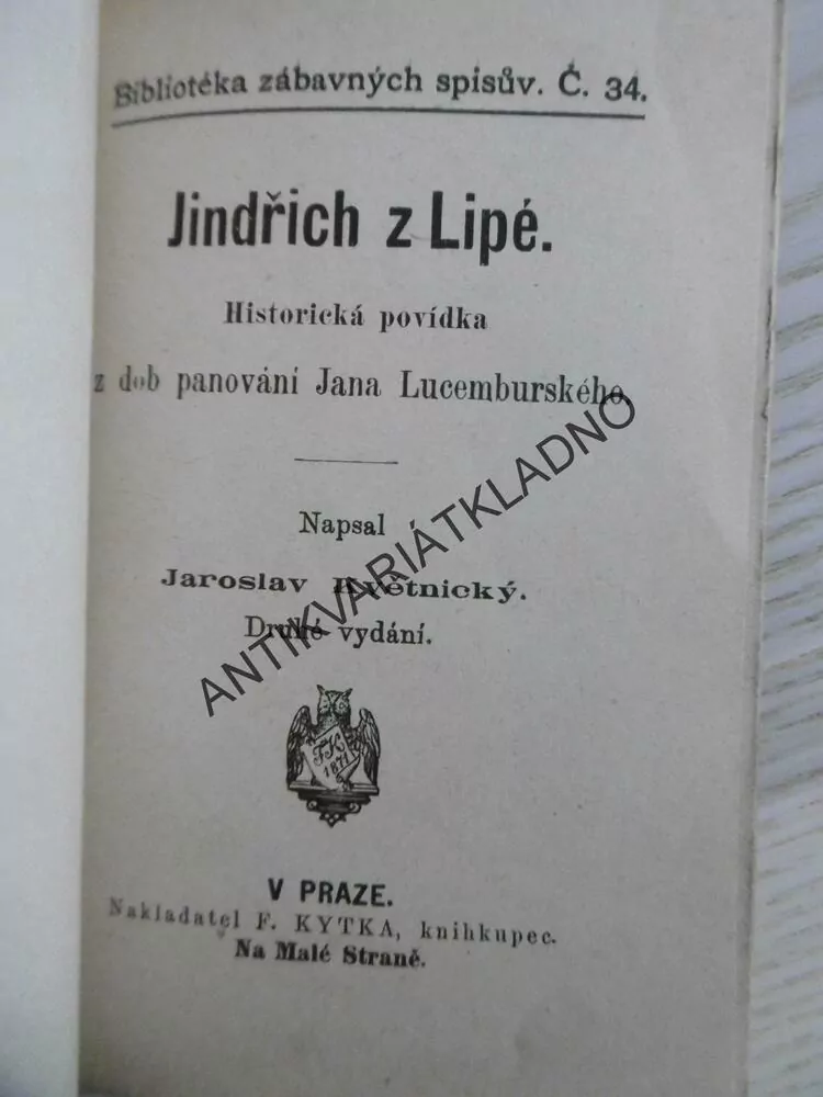 JINDŘICH Z LIPÉ, POVÍDA Z DOB JANA LUCEMBURSKÉHO, BIBLIOTÉKA ZÁBAVNÝCH SPISŮ