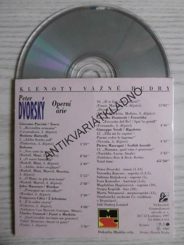 PETER DVORSKÝ, OPERNÍ ÁRIE, KLENOTY VÁŽNÉ HUDBY,  CD HUDBA