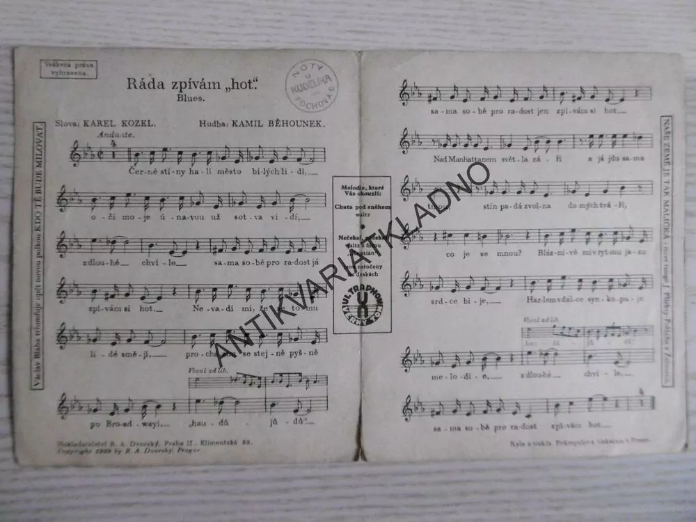 RÁDA ZPÍVÁM BLUES, HOT, ZPĚVNÍK, NOTY, TEXTY, 1 ks