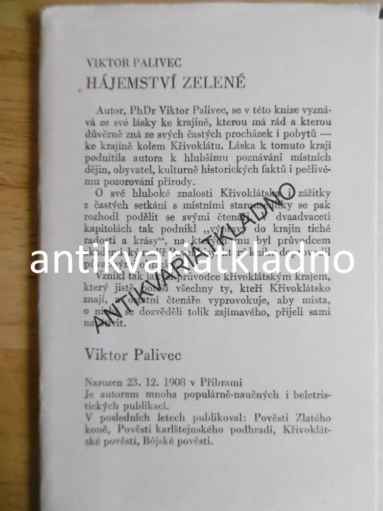 HÁJEMSTVÍ ZELENÉ, VIKTOR PALIVEC, OKR. RAKOVNÍK, **an