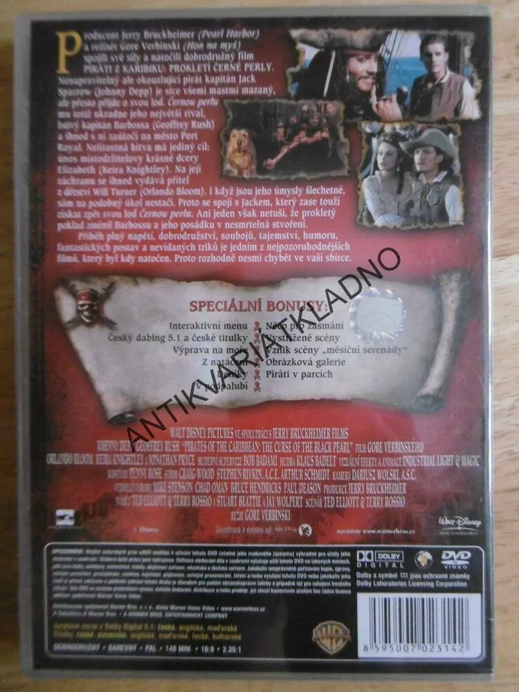 PIRÁTI Z KARIBIKU,DEPP, RUSH, BLOOM, KNIGHTLEY, DVD FILM