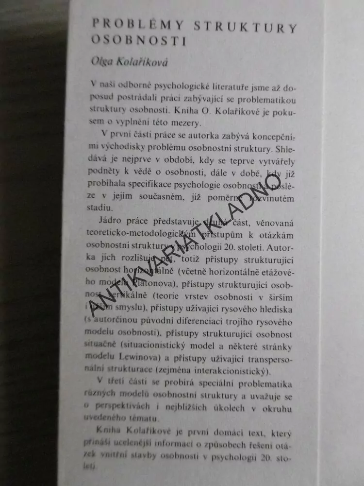 PROBLÉMY STRUKTURY OSOBNOSTI, OLGA KOLAŘÍKOVÁ, **an