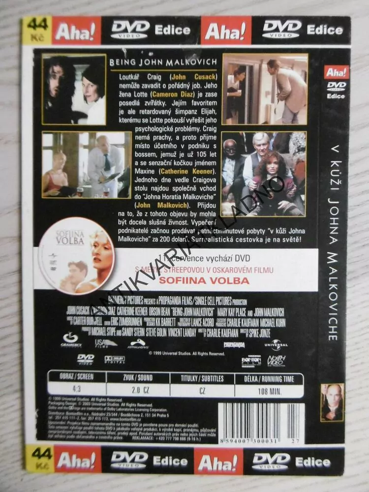 V KŮŽI JOHNA MALKOVICHE, DVD FILM 