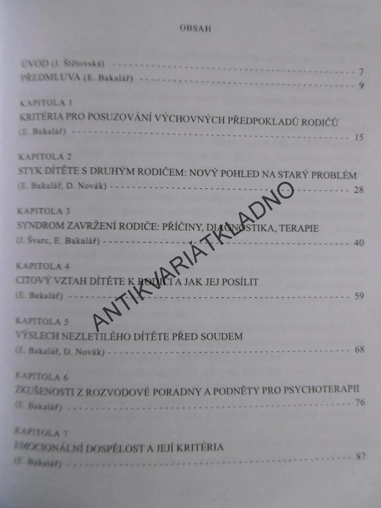 ROZVODOVÁ TEMATIKA A MODERNÍ PSYCHOLOGIE, EDUARD BAKALÁŘ, **an