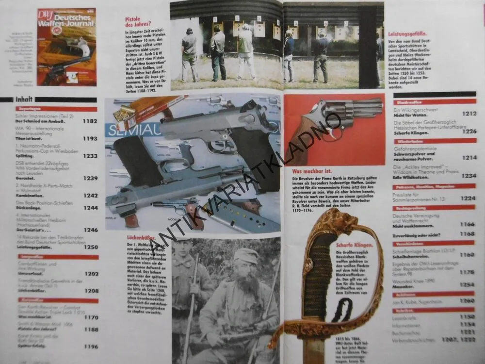 DWJ -DEUTSCHES WAFFEN-JOURNAL, 8/90, NĚMECKY, ČASOPIS ,ZBRANĚ, 