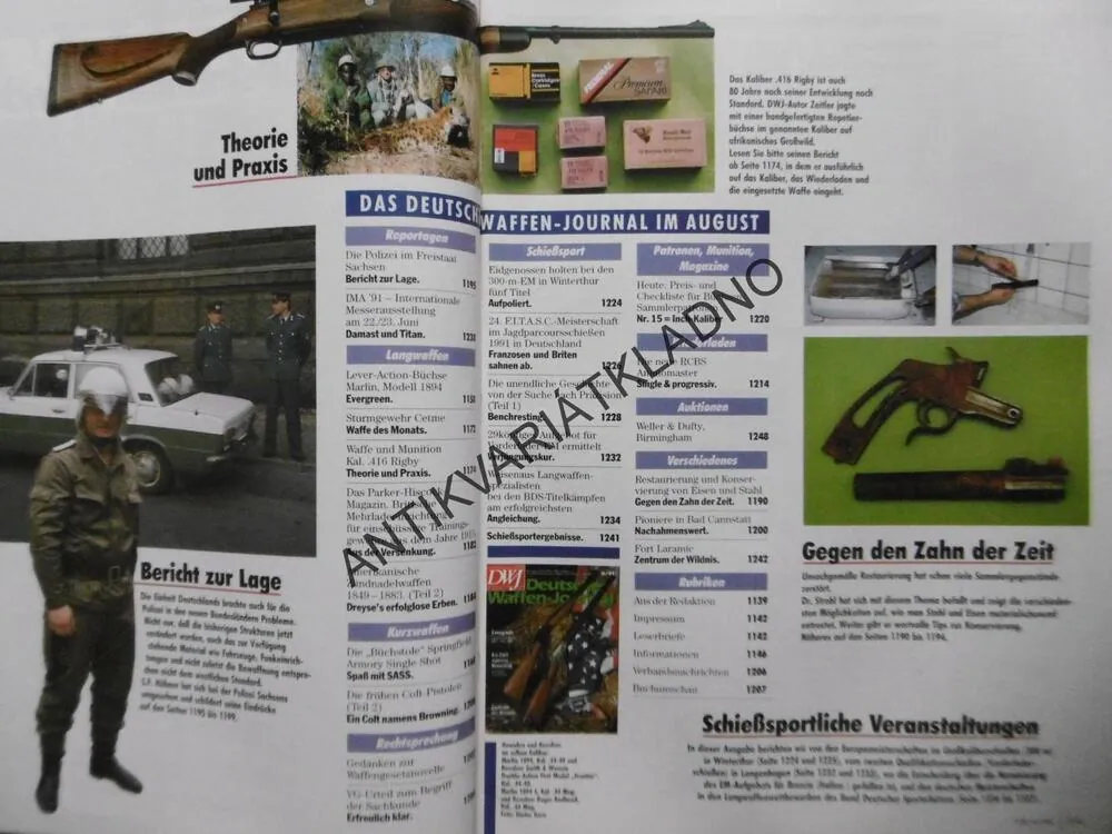 DWJ -DEUTSCHES WAFFEN-JOURNAL, 8/91, NĚMECKY, ČASOPIS ,ZBRANĚ, 