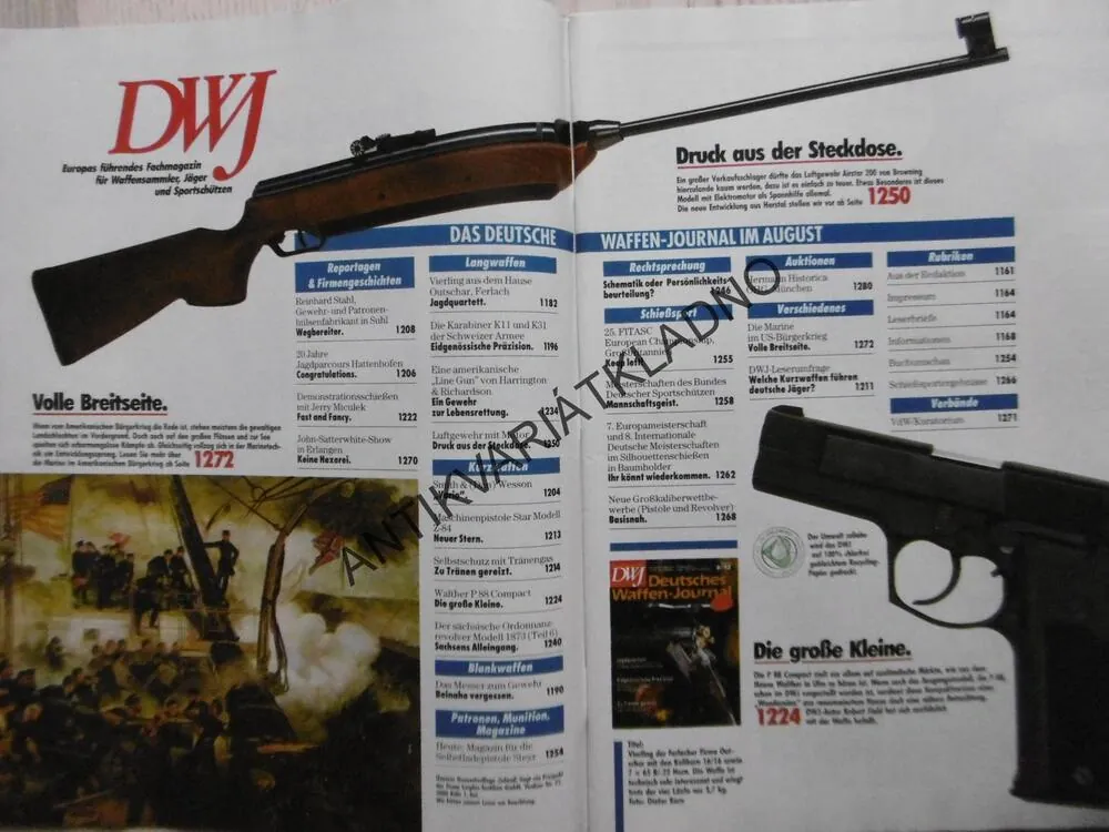 DWJ -DEUTSCHES WAFFEN-JOURNAL, 8/92, NĚMECKY, ČASOPIS ,ZBRANĚ, 