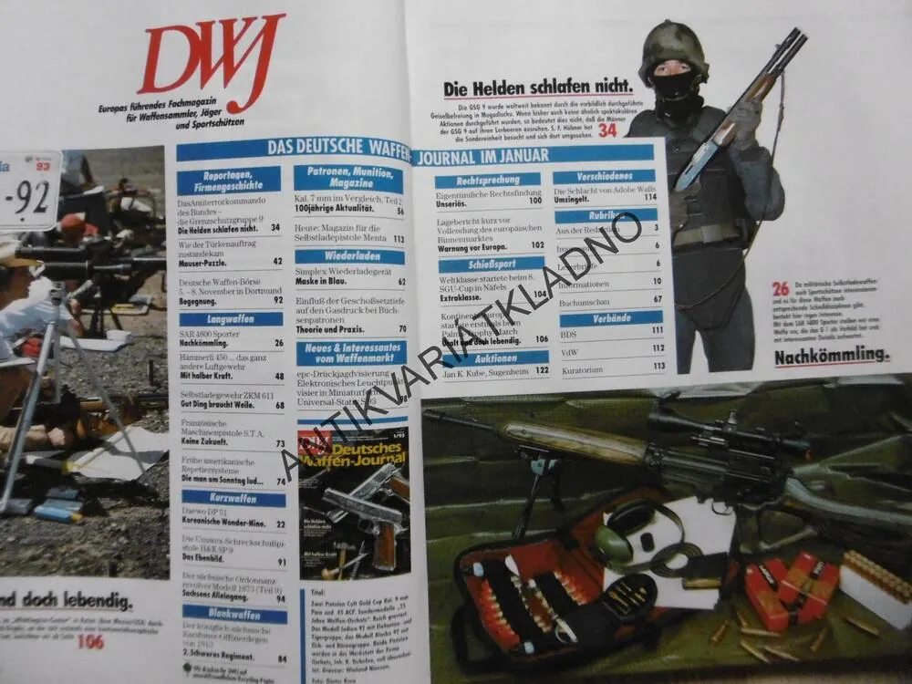 DWJ -DEUTSCHES WAFFEN-JOURNAL, 1/93, NĚMECKY, ČASOPIS ,ZBRANĚ, 