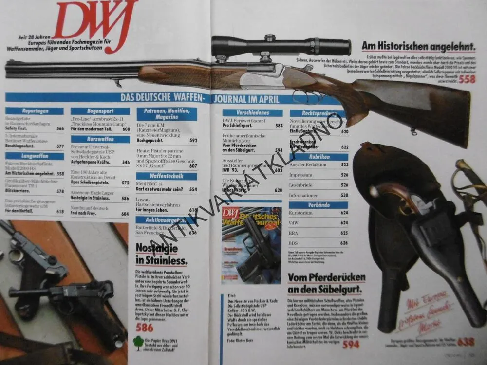 DWJ -DEUTSCHES WAFFEN-JOURNAL, 4/93, NĚMECKY, ČASOPIS ,ZBRANĚ, 