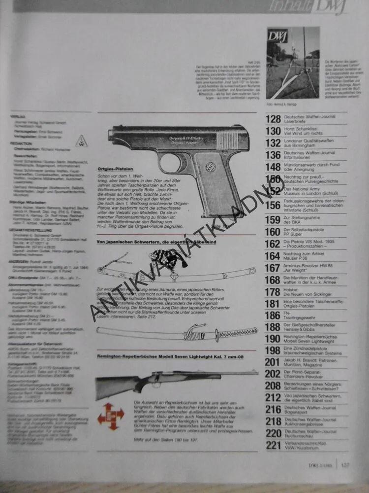 DWJ -DEUTSCHES WAFFEN-JOURNAL, 2/85, NĚMECKY, ČASOPIS ,ZBRANĚ, 