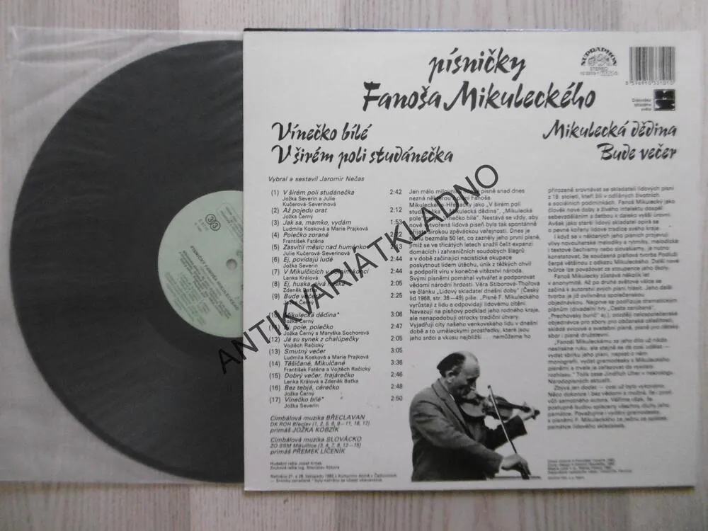 PÍSNIČKY FANOŠA MIKULECKÉHO, CIMBÁLOVÁ MUZIKA SLOVÁCKO A BŘECLAVAN,, LP