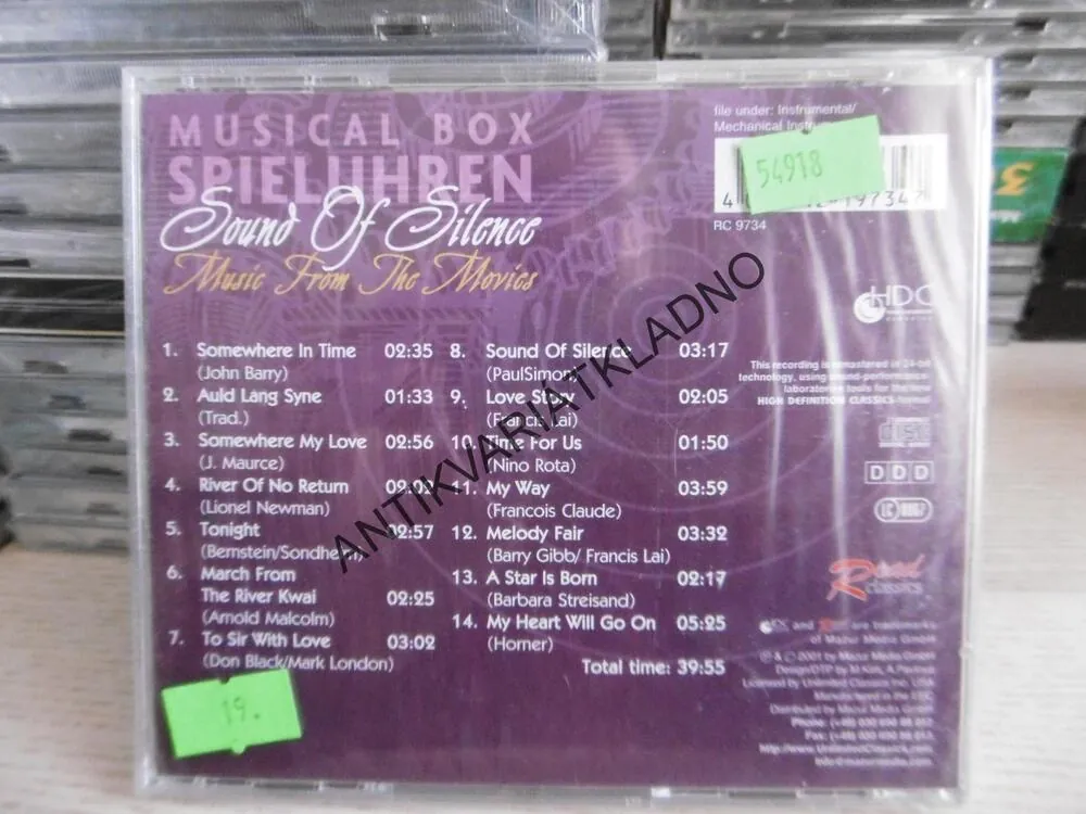 SOUND OF SILENCE, MUSICAL BOX SPIELUHREN, FILMOVÁ HUDBA, CD HUDBA