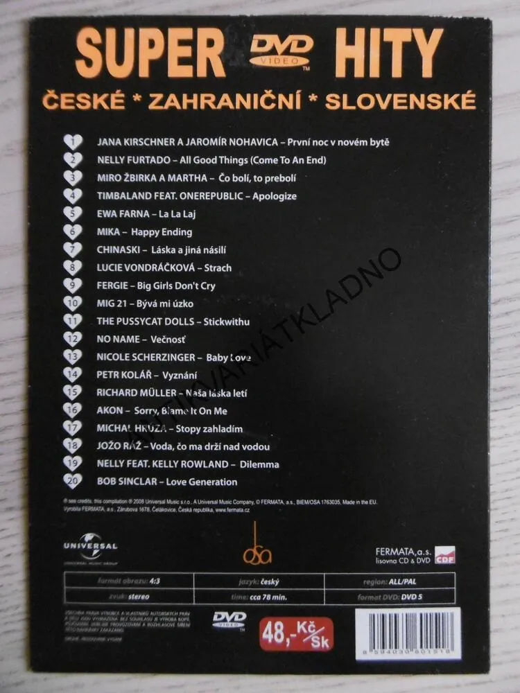 SUPER HITY, ČESKÉ, SLOVENSKÉ, ZAHRANIČNÍ, DVD HUDBA