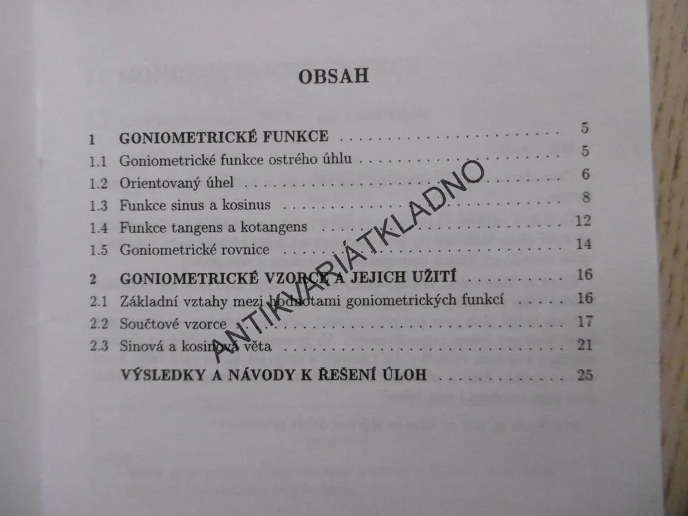 SBÍRKA ÚLOH Z MATEMATIKY PRO GYMNÁZIA, GONIOMETRIE,
