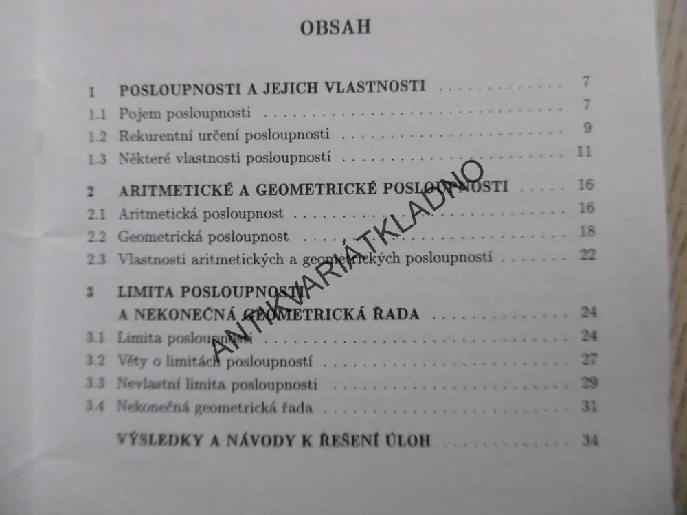 SBÍRKA ÚLOH Z MATEMATIKY PRO GYMNÁZIA, POSLOUPNOSTI A ŘADY