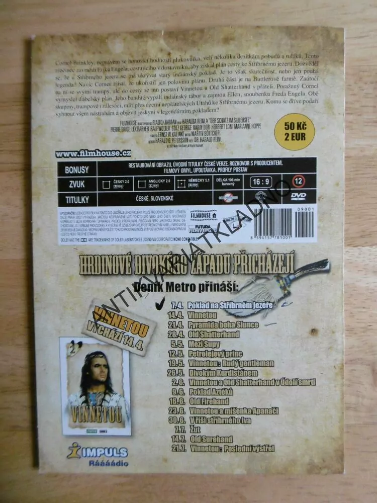 POKLAD NA STŘÍBRNÉM JEZEŘE, KAREL MAY, VINNETOU, BARKER, BRICE, DVD FILM Č.1