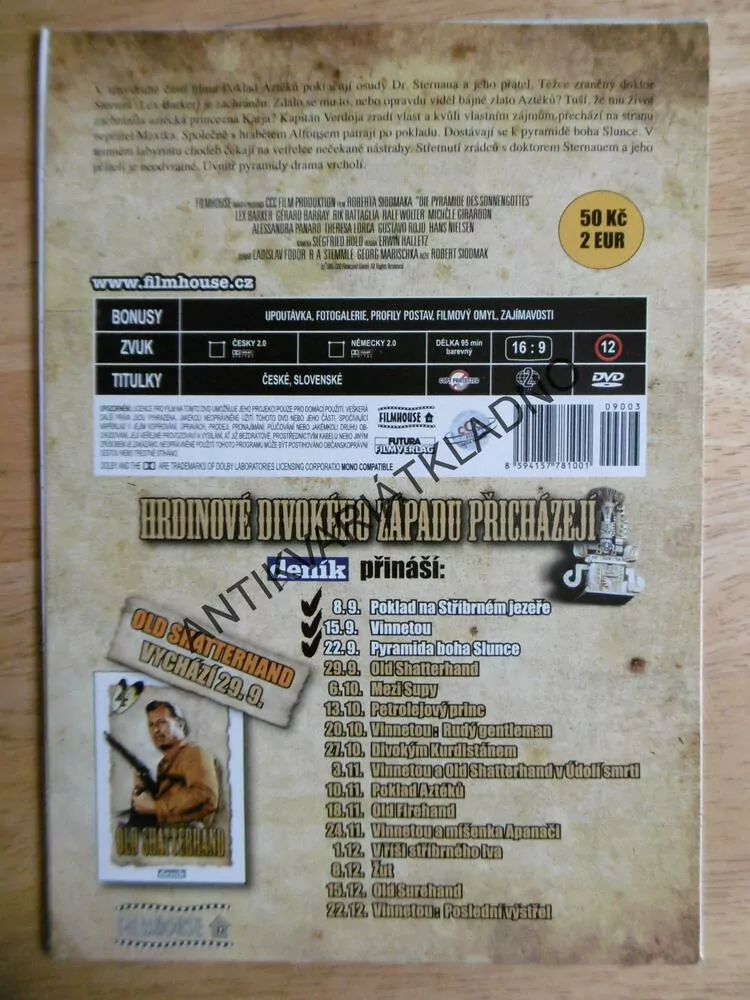 PYRAMIDA BOHA SLUNCE, POKLAD AZTÉKŮ, KAREL MAY, BARKER, DVD FILM Č.3