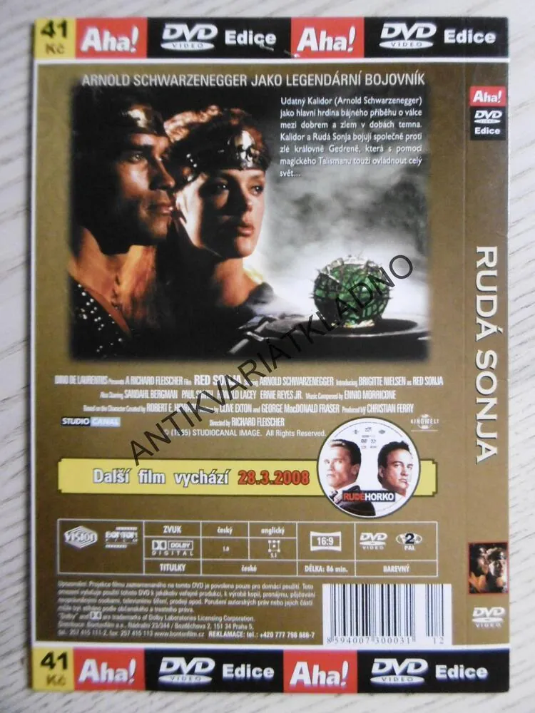 RUDÁ SONJA, ARNOLD SCHWARZENEGGER, B. NIELSEN, DVD FILM