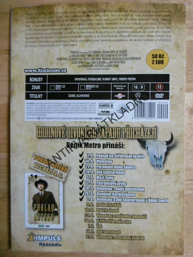 VINNETOU A OLD SHATTERHAND V ÚDOLÍ SMRTI, KAREL MAY, BARKER, DVD FILM Č.9
