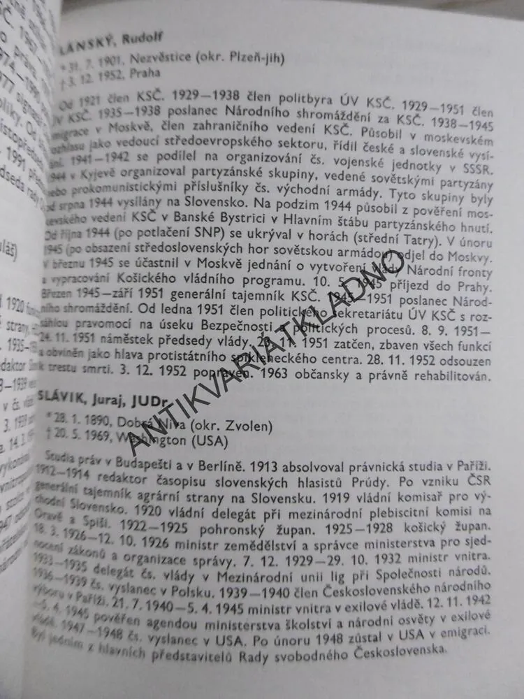 ČESKOSLOVENŠTÍ POLITICI 1918-1991, **an