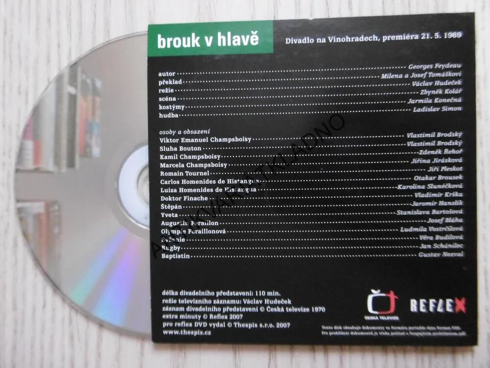 BROUK V HLAVĚ, DIVADLO NA VINOHRADECH 1969, DVD FILM