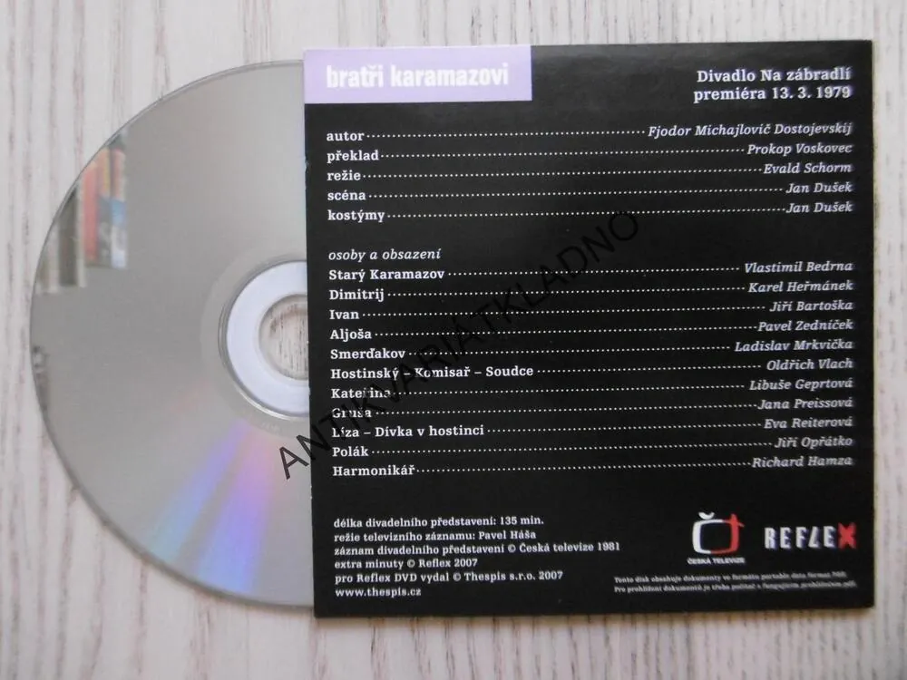 BRATŘI KARAMAZOVI, DIVADLO NA ZÁBRADLÍ 1979, DVD FILM
