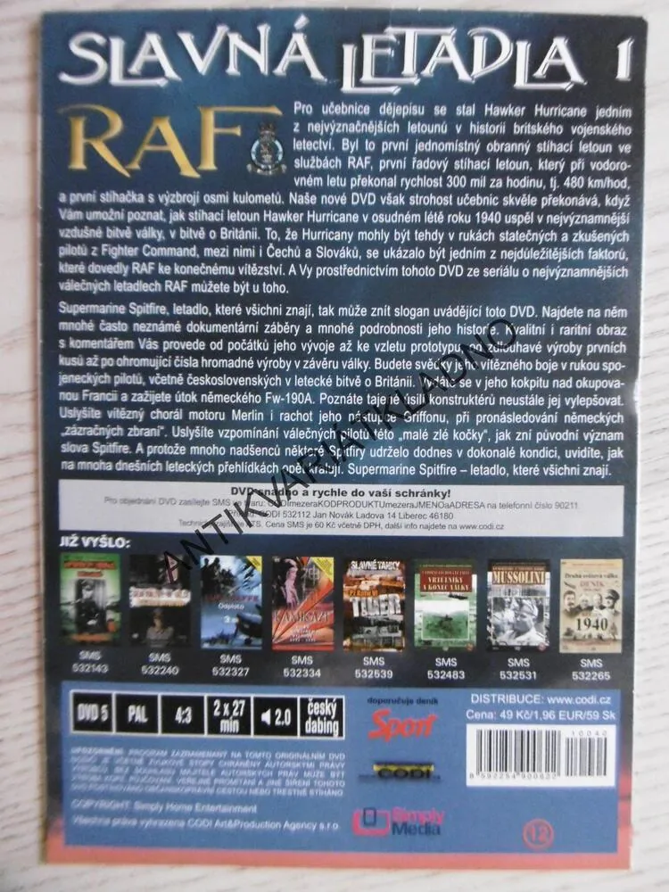 SLAVNÁ LETADLA RAF 1, DVD FILM DOKUMENT
