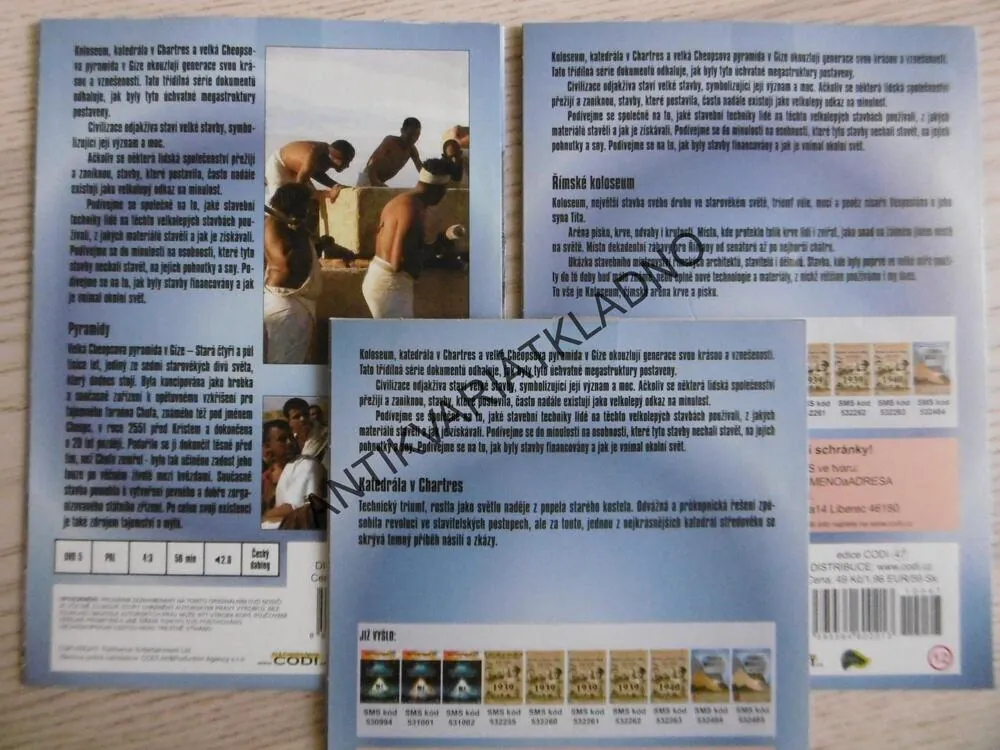 STAROVĚKÉ MEGASTAVBY 1-3, PYRAMIDY, KOLOSEUM, KATEDRÁLA V CHARTES, DVD FILM DOKUMENT
