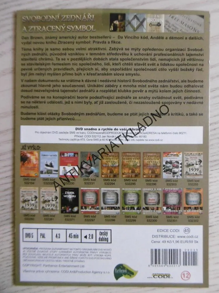SVOBODNÍ ZEDNÁŘI A ZTRACENÝ SYMBOL, DVD FILM DOKUMENT