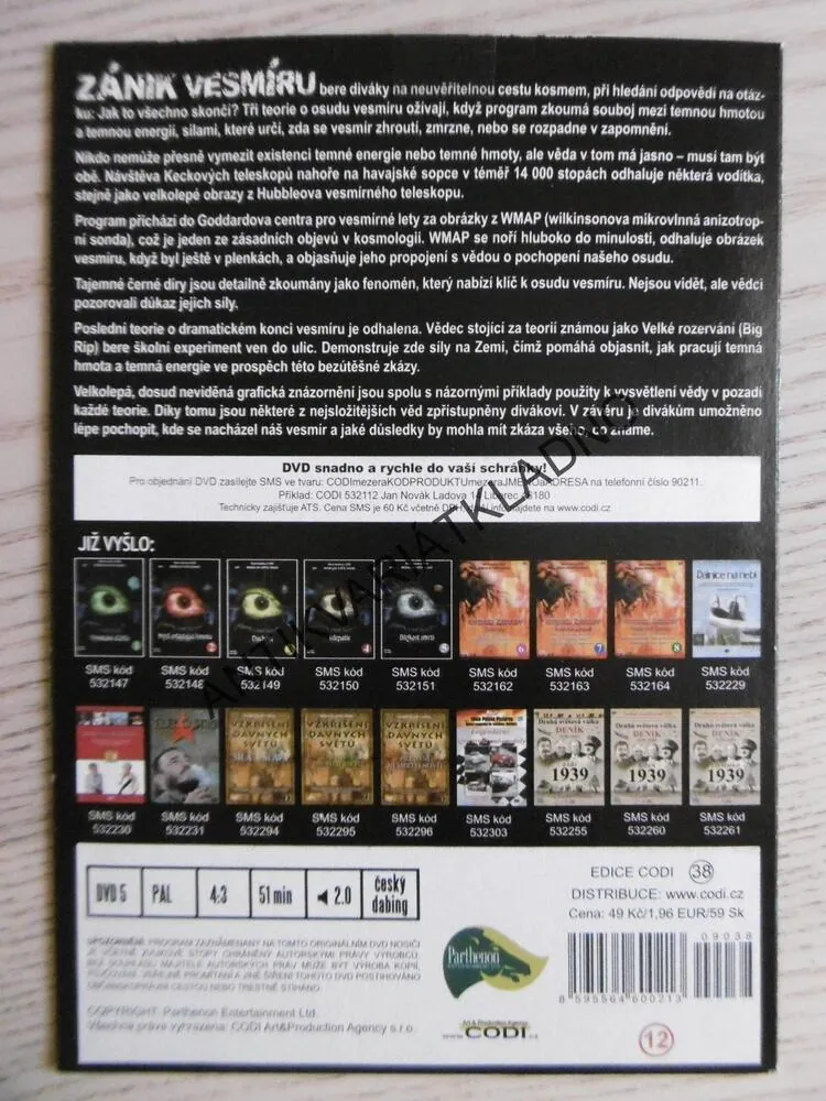 ZÁNIK VESMÍRU, DVD FILM DOKUMENT