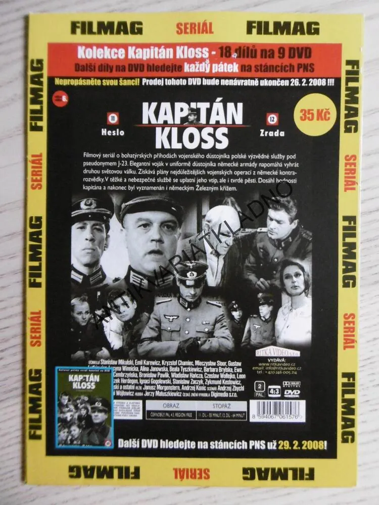 KAPITÁN KLOSS, S NASAZENÍM ŽIVOTA, DVD FILM
