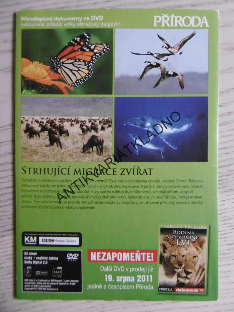STRHUJÍCÍ MIGRACE ZVÍŘAT, DVD FILM DOKUMENT