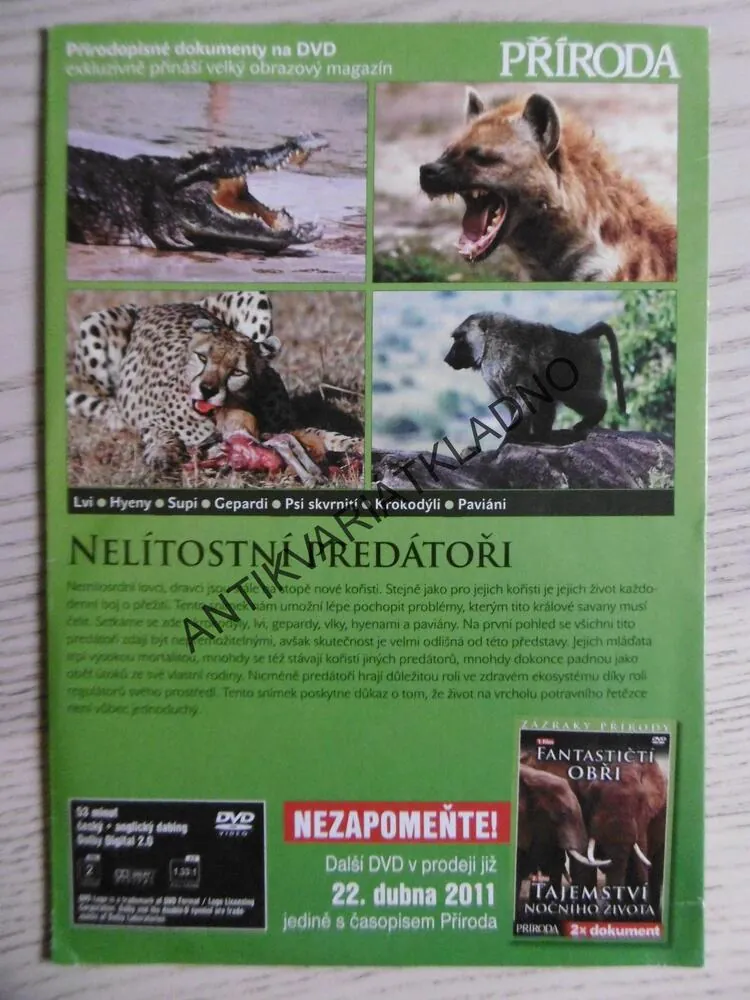 NELÍTOSTNÍ PREDÁTOŘI, BOJ O PŘEŽITÍ, DVD FILM DOKUMENT