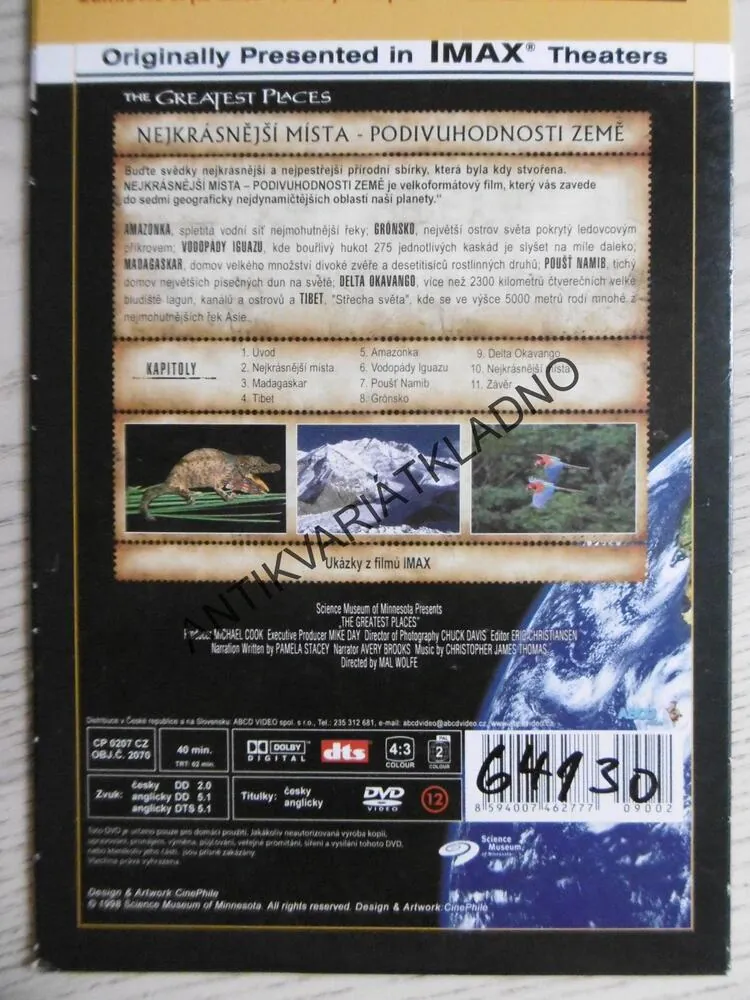 NEJKRÁSNĚJŠÍ MÍSTA, PODIVUHODNOSTI ZEMĚ, DVD FILM DOKUMENT 2