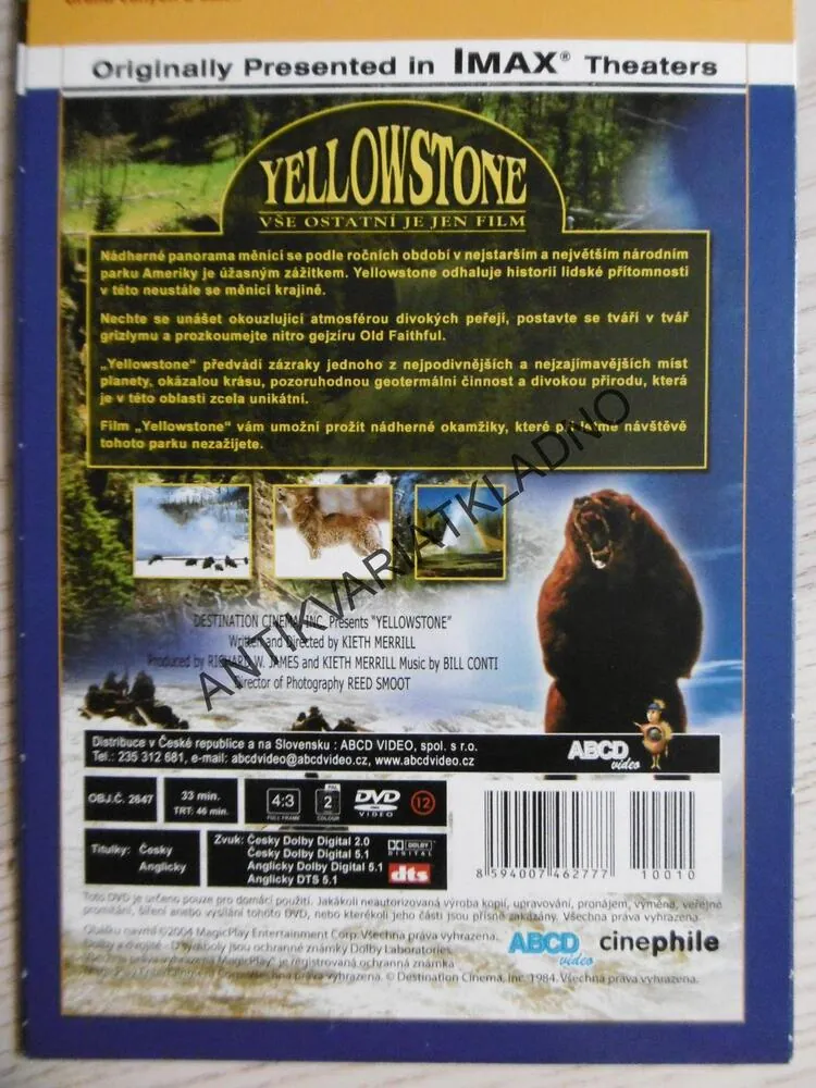 YELLOWSTONE, AMERICKÝ NÁRODNÍ PARK, DVD FILM DOKUMENT 10