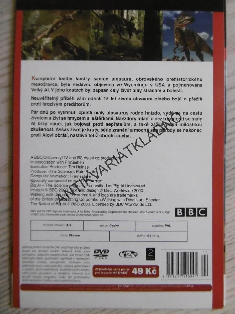 BALADA O ALOSAUROVI, DINOSAURUS, DVD FILM DOKUMENT, zastřižený obal