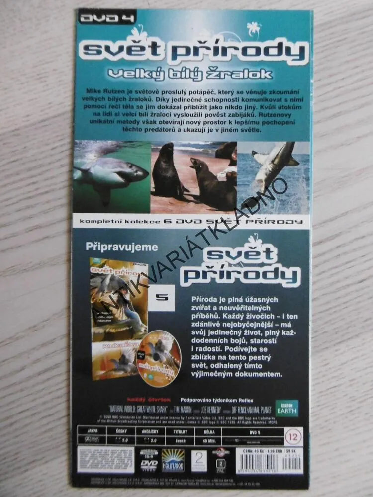 SVĚT PŘÍRODY, VELKÝ BÍLÝ ŽRALOK, DVD FILM DOKUMENT