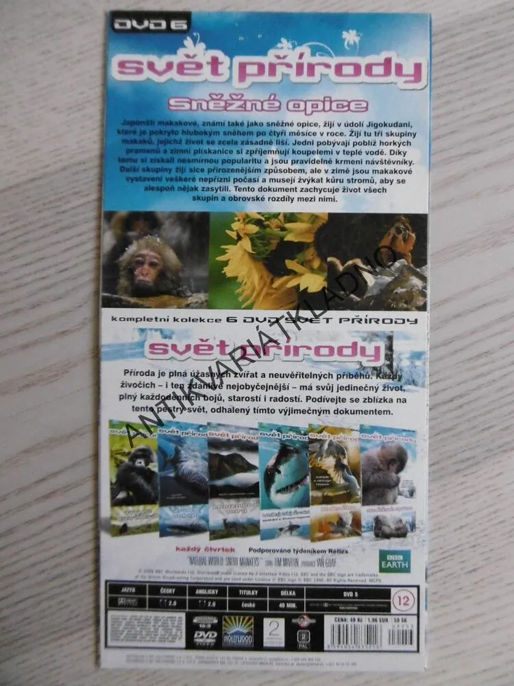 SVĚT PŘÍRODY, SNĚŽNÉ OPICE, DVD FILM DOKUMENT
