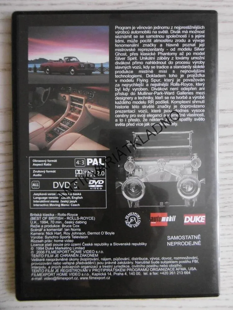 BRITSKÁ KLASIKA, ROLLS-ROYCE, AUTOMOBILKA, DVD 5, DVD FILM DOKUMENT