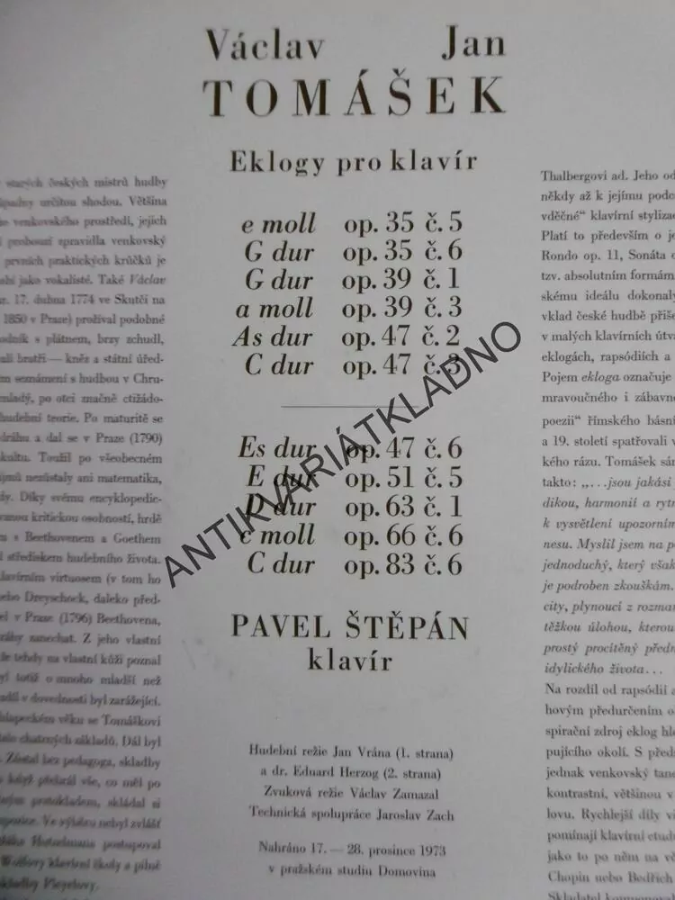 GRAMODESKA -VÁCLAV JAN TOMÁŠEK, EKLOGY PRO KLAVÍR, PAVEL ŠTĚPÁN