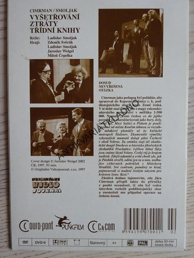 VYŠETŘOVÁNÍ ZTRÁTY TŘÍDNÍ KNIHY, DIVADLO JÁRY CIMRMANA, DVD FILM