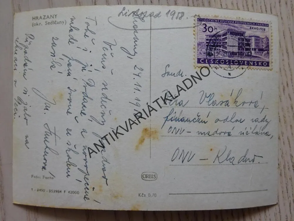 HRAZANY, OKRES SEDLČANY, 1958