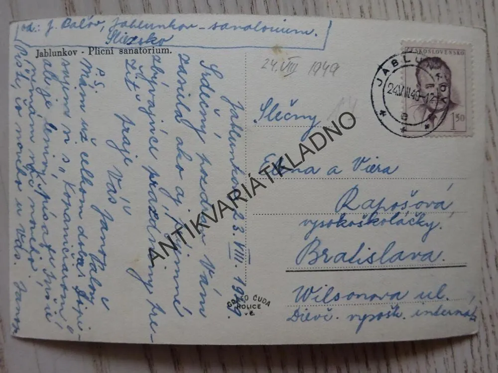 JABLUNKOV, PLICNÍ SANATORIUM, OKRES FRÝDEK-MÍSTEK, 1949